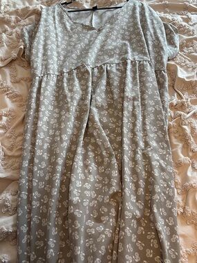 Women's Maxi Dress in Sage with White Floral Print